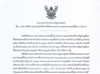 Announcement of Suan Sunandha Rajabhat
University Subject: Measures to assist
students affected by the epidemic of
COVID-19
