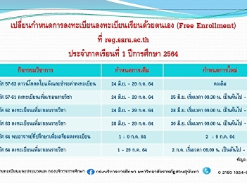 Notification of changing the schedule of
self-study registration (Free
Enrollment) at reg.ssru.ac.th​ Semester
1, Academic Year 2021