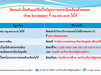 Preliminary advice and solutions to
problems registering for free enrollment
at reg.ssru.ac.th