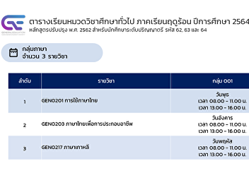 Announcement of the class schedule for
general education courses Summer
semester, academic year 2021 (online
teaching style)