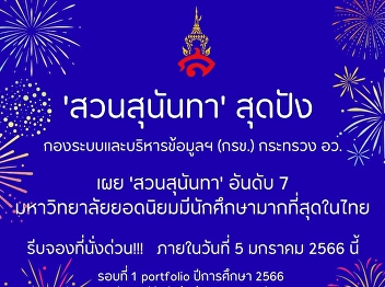 Suan Sunandha, the most popular Ministry
of Science and Technology, revealed that
Suan Sunandha ranked 7th, the most
popular university with the most
students in Thailand.