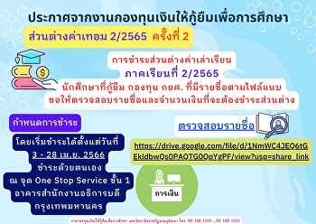 Announcement from the Student Loan Fund
event Tuition fee difference 2/2565, 2nd
time