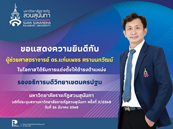 Congratulations to Assistant Professor
DrKaenphet Saranontawat on the occasion
of being appointed to the position of
“Vice President of Nakhon Pathom Campus”