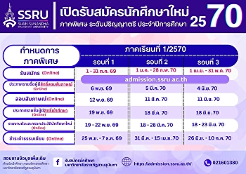 เปิดรับสมัครนักศึกษาใหม่ ภาคพิเศษ
(เสาร์–อาทิตย์) ระดับปริญญาตรี
ประจำปีการศึกษา 2570