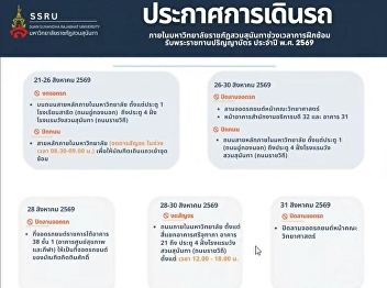 Bus announcement Inside Suan Sunandha
Rajabhat University Training period for
the Royal Graduation Ceremony for the
year 2018Prof 2026